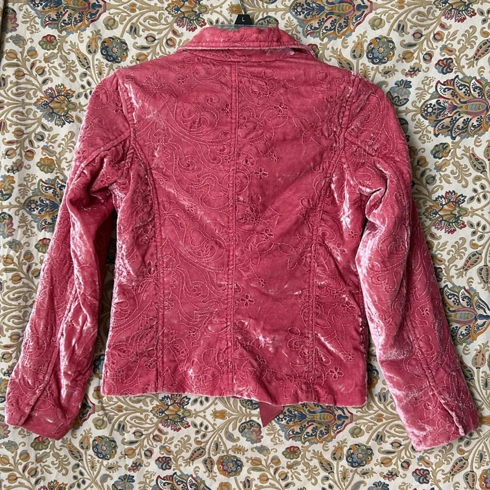 Vintage Old Navy Girls Pink Velvet Embroidered Blazer w/Bow Pockets Split Cuff L